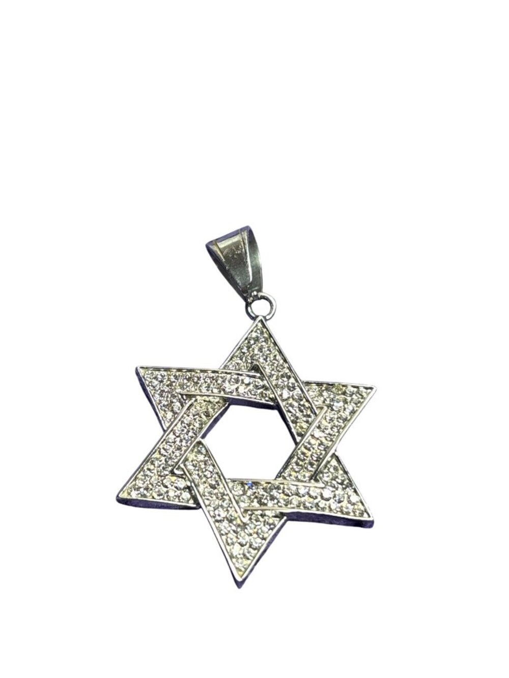Silvertone Clear Rhinestone Pave Star of David Pendant 1.5 inches